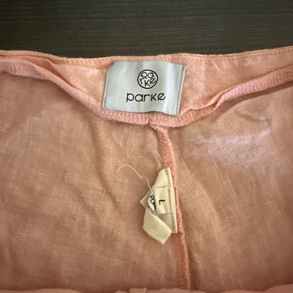 Parke Shorts Womens Large Peach 100% Linen Lightweight Summer Casual Zip - Picture 2 of 6